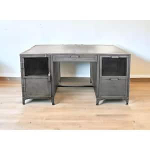 56 in. Rectangular Gray Iron 3-Drawer Computer Desks