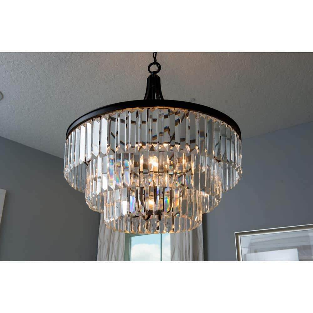 Glimmer 6-Light Antique Bronze Pendant with Prismatic Glass