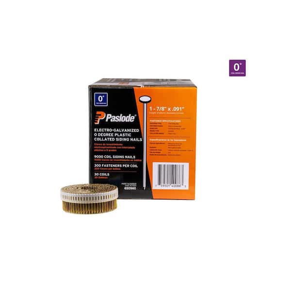 Paslode 1-7/8 in. x 0.091 12-Gauge 0-Degree Electro-Galvanized Smooth Shank Plastic Collated Coil Siding Nails (9,000-per Box)