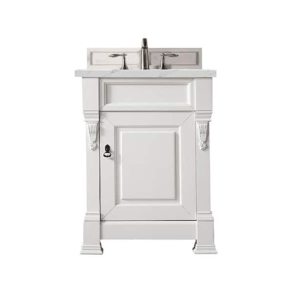 James Martin Vanities Brookfield 26 in. W x 23.5 in. D x 34.3 in. H Bathroom Vanity in Bright White with Ethereal Noctis Quartz Top