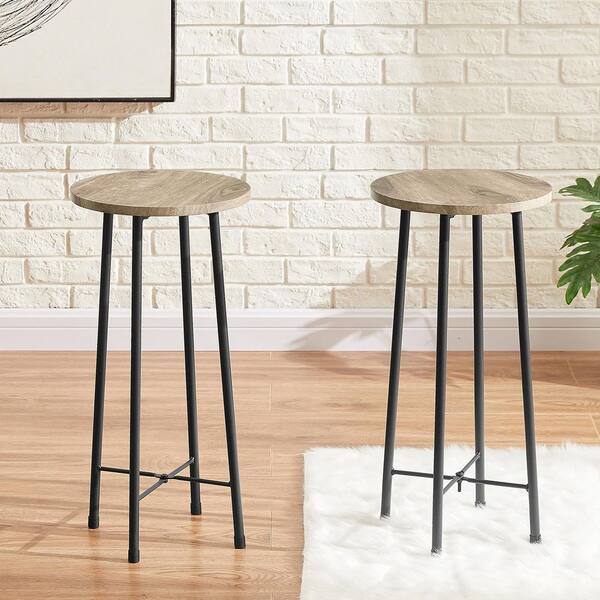 VECELO 24 in. Maple Color Metal 23.6 in. Bar Stool with Wooden 