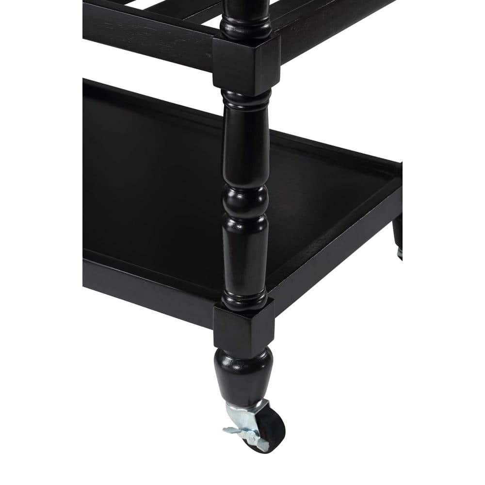 French Country Elegance Stainless Steel & Black Kitchen Cart with Wine Storage