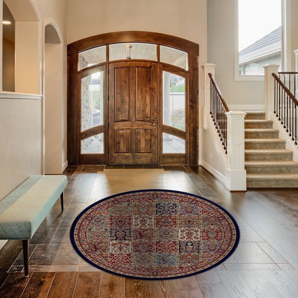Jewel Panel Red 5 ft. Round Area Rug