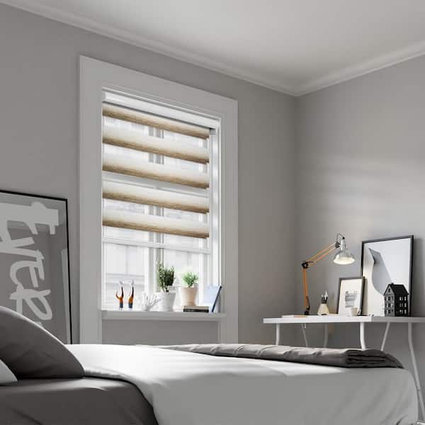  Cordless Zebra Blinds Window Blinds and Shades Dual Layer  Roller Shades, Sheer or Privacy Light Control [ White 49 W x 56 H] Custom  Cut to Size, 18 to 72 inch