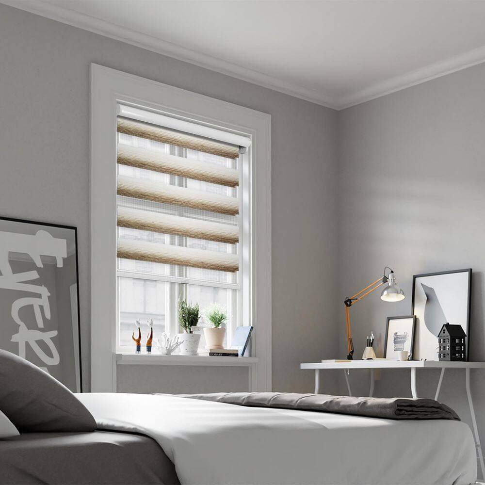 Cut-to-Size Ivory Oak Cordless Light Filtering Dual Layer Privacy Polyester Zebra Roller Shade 32.25 in. W x 72 in. L price history on PriceWatchPro