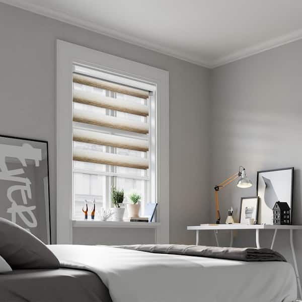 Chicology Cut-to-Size Ivory Oak Cordless Light Filtering Dual Layer Privacy Polyester Zebra Roller Shade 58 in. W x 72 in. L