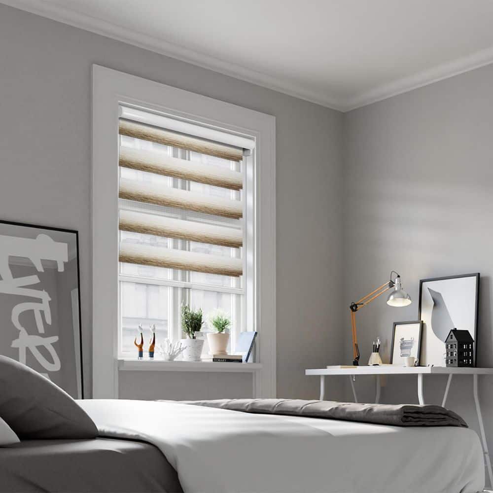 Cut-to-Size Ivory Oak Cordless Light Filtering Dual Layer Privacy Polyester Zebra Roller Shade 71 in. W x 72 in. L price history on PriceWatchPro