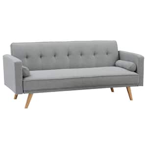 71.6 in Wide Square Arm Modern Cotton Straight Variable Bed Folding Sofa With Wood Legs For Living Room in Light Gray