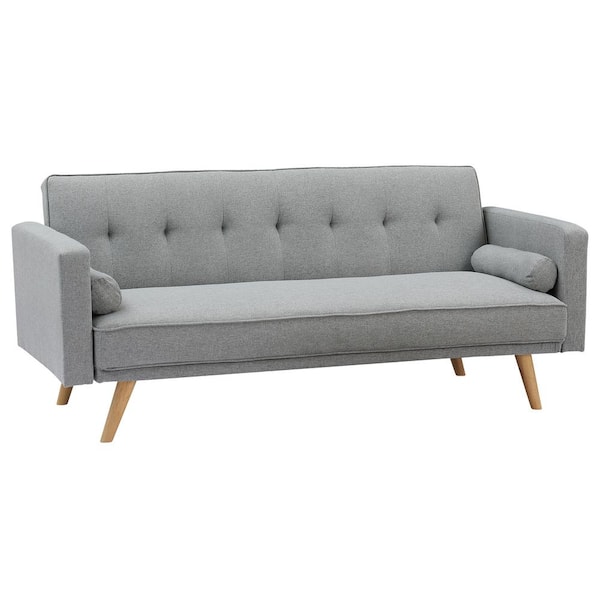 Westsky 71.6 in Wide Square Arm Modern Cotton Straight Variable Bed Folding Sofa With Wood Legs For Living Room in Light Gray