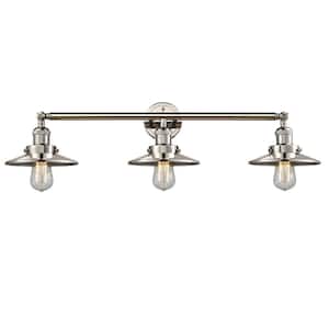 Railroad 32 in. 3-Light Polished Nickel Vanity-Light with Polished Nickel Metal Shade