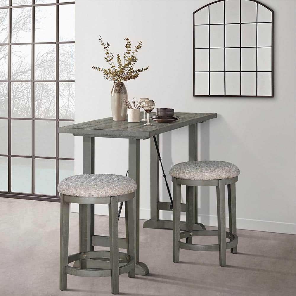 Nadalia 3-Piece Light Gray Wood Top Counter Height Dining Room Set Seats 2