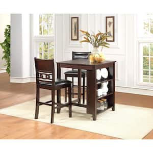 New Classic Furniture Gia 3-piece Wood Top Square Counter Set with Storage Shelf, Ebony