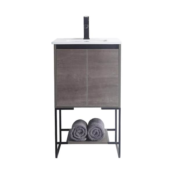 FINE FIXTURES Urbania 20 in. W x 18.5 in. D x 33.5 in. H Bath Vanity in Classic Gray with Ceramic Vanity Top in White with White Basin