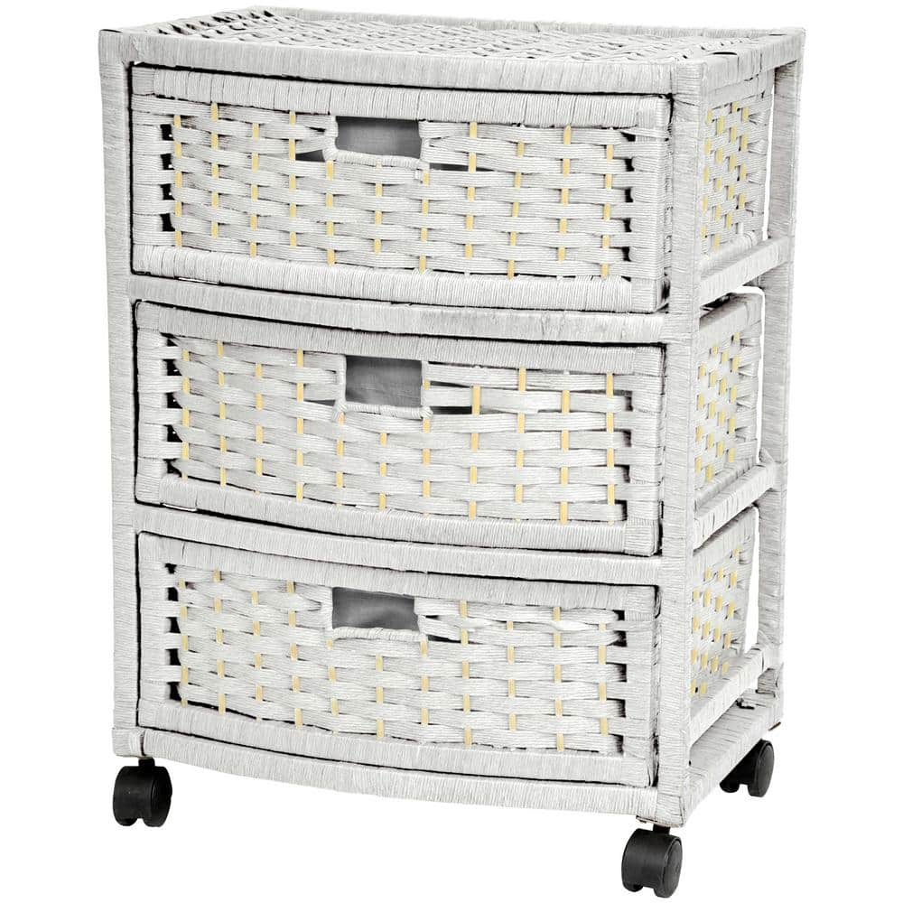 3-Drawer White Natural Fiber Trunk