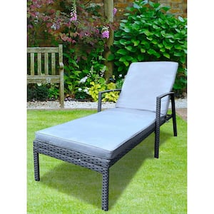 Wicker Patio Outdoor Chaise Lounge with Grey Cushions
