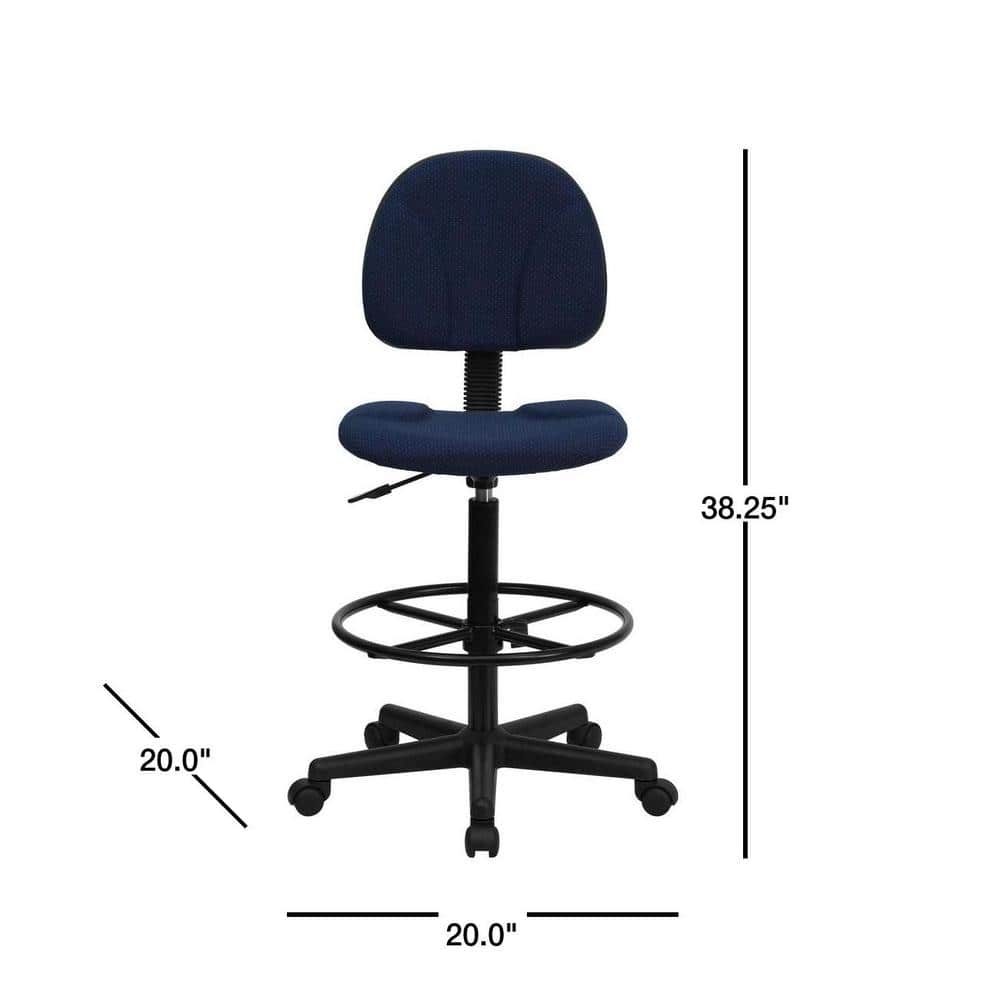 Navy Blue Fabric Swivel Drafting Chair with Adjustable Foot Ring