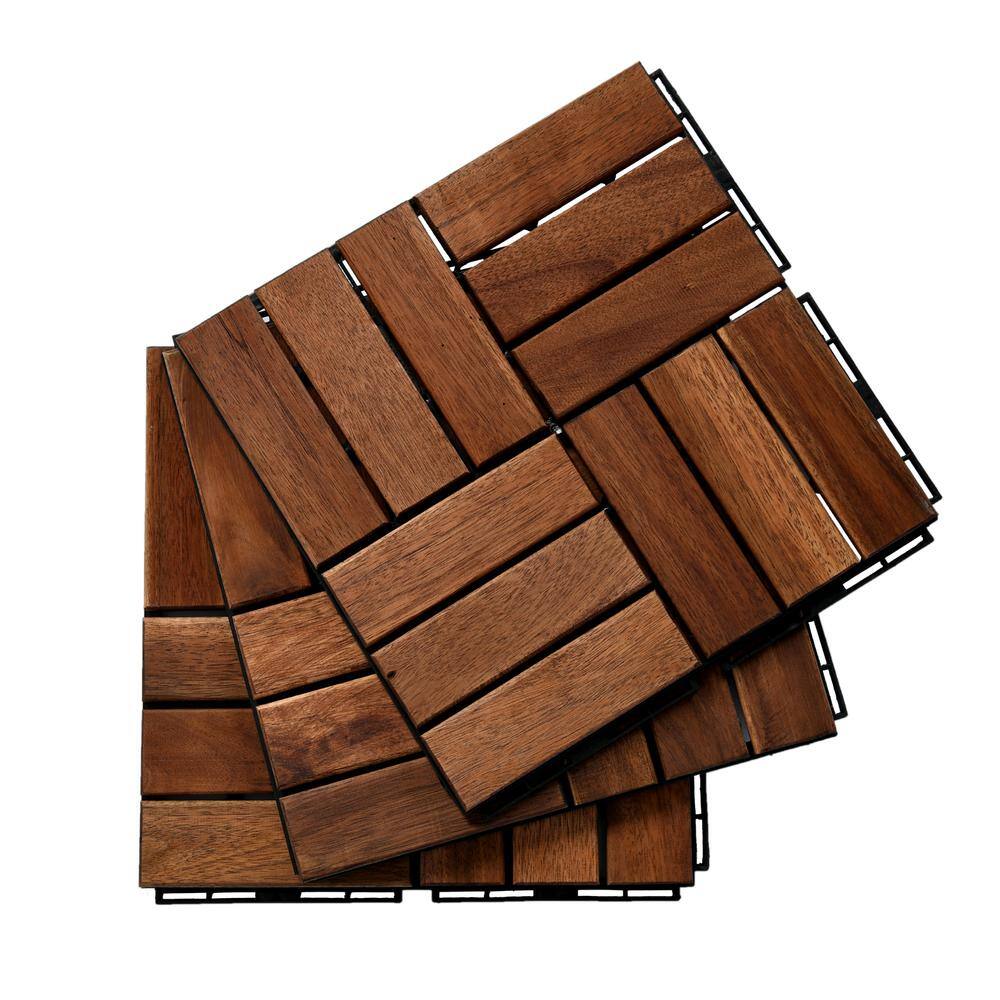 12 in. Brown Square Acacia Wood Interlocking Flooring Tiles Checker Pattern Pack of 30-Tiles price history on PriceWatchPro