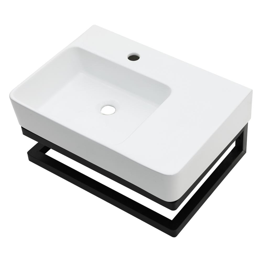 23 in. Ceramic Rectangular Wall-Mounted Bathroom Mini Vessel Sink with Single Left Faucet Hole in White price history on PriceWatchPro