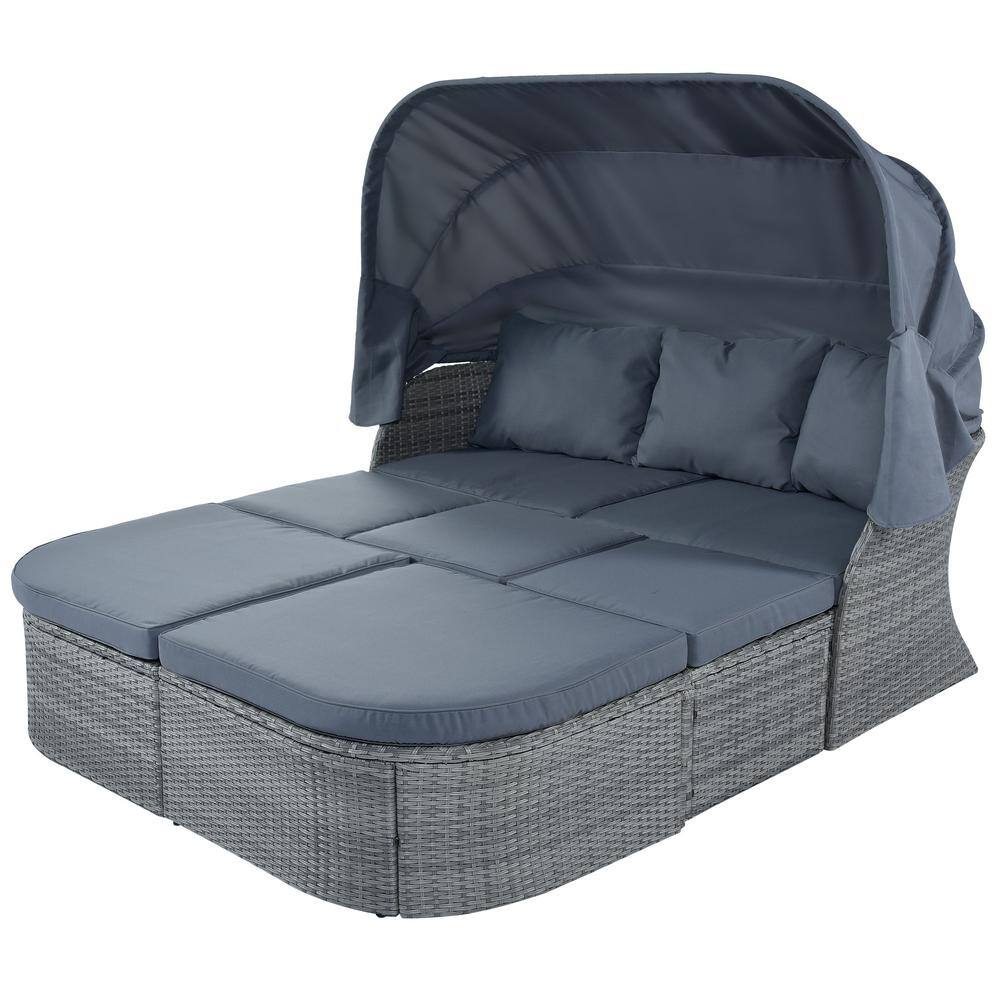 6-Piece Wicker Outdoor Day Bed Sunbed with Gray Canopy and Cushions price history on PriceWatchPro