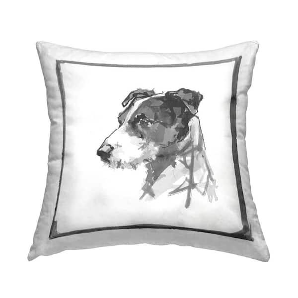 Stupell Industries Jack Russell Portrait Gray Print Polyester 18 in. x 18 in. Throw Pillow