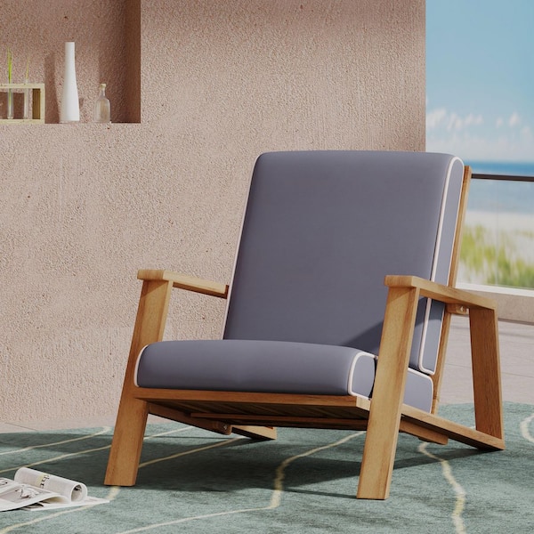 Acacia Wood Outdoor Adirondack Lounge Chair, Club Chair with Dark