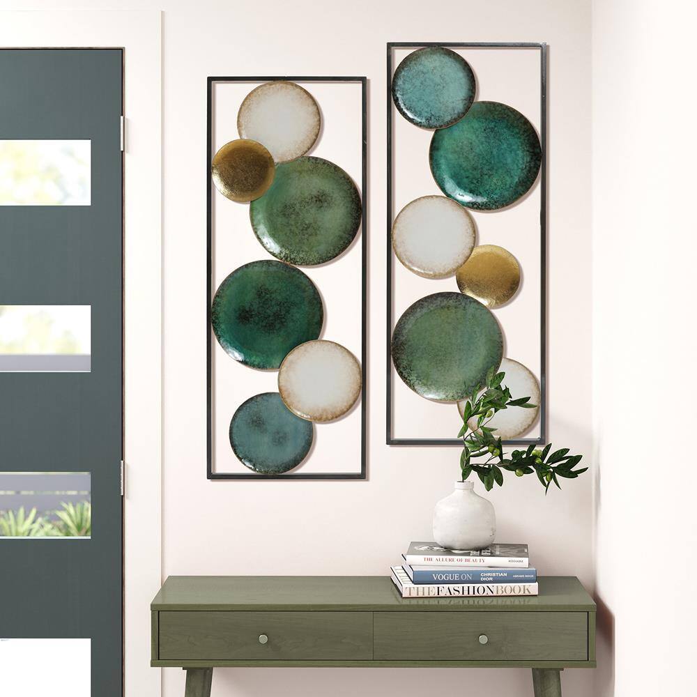 Set of 2 Multicolor Coastal Abstract Geometric Iron Wall Panels