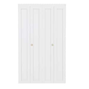 48 in. x 80.5 in. Paneled Solid Core White Primed 1-Lite MDF Bifold Door with Hardware Kit