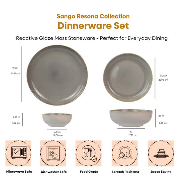 Sango Resona Moss 16-Piece Green Dinnerware Set 3646GR800ACN25