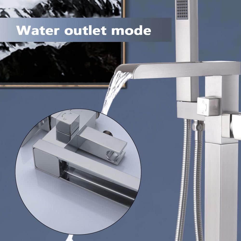 Brushed Nickel Freestanding Tub Filler with Lever Handle