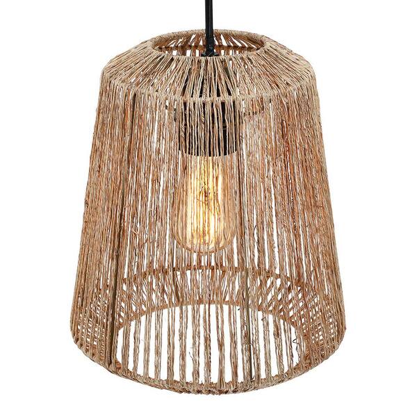 True Fine 1 Light Bohemian Natural Jute Rope Island Mini Pendant With Black Hardware Td90010p Light Bohemian Natural Jute Rope Island, Small Pendant Lamp Shade