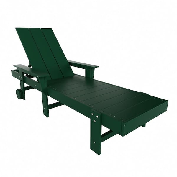 WESTIN OUTDOOR Shoreside Dark Green Fade Resistant All Weather HDPE Plastic Outdoor Adjustable Chaise Lounge Arm Chair with Wheels