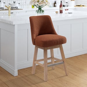 26 in. Stain Resistant Boucle Fabric Upholstered Cushioned Counter Height 360° Swivel Wood Frame Bar Stool, Rust Orange