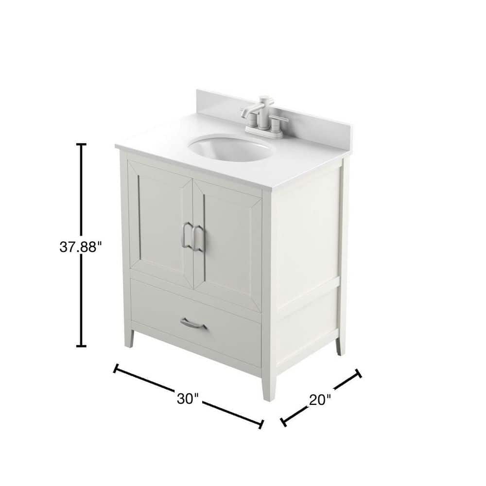 White Wood 30" Freestanding Single Bathroom Vanity with Stone Top