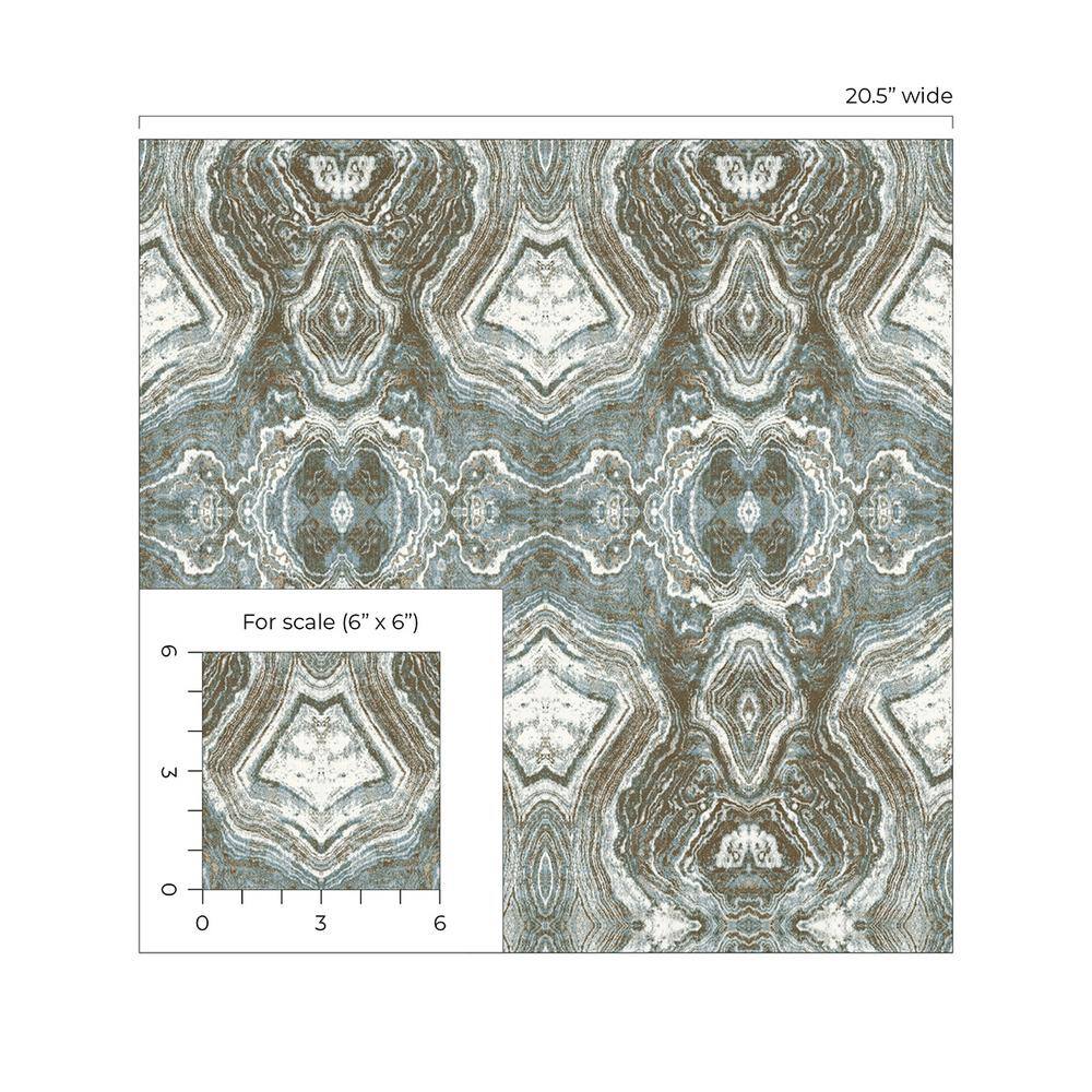 Patina Blue and Brown Geometric Peel and Stick Wallpaper