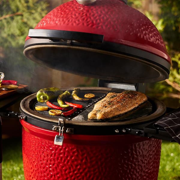 Classic Joe III 18 in. Charcoal Grill in Red with Cart, Side Shelves, Grate Gripper, and Ash Tool