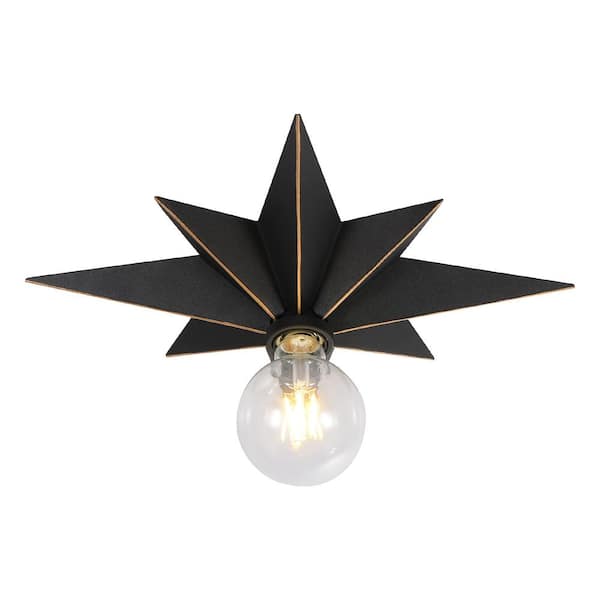 Unbranded 1-Light Black Integrated LED Pendant Light, 16 inch Flush Mount Ceiling Light, Industrial Black Metal Star Ceiling