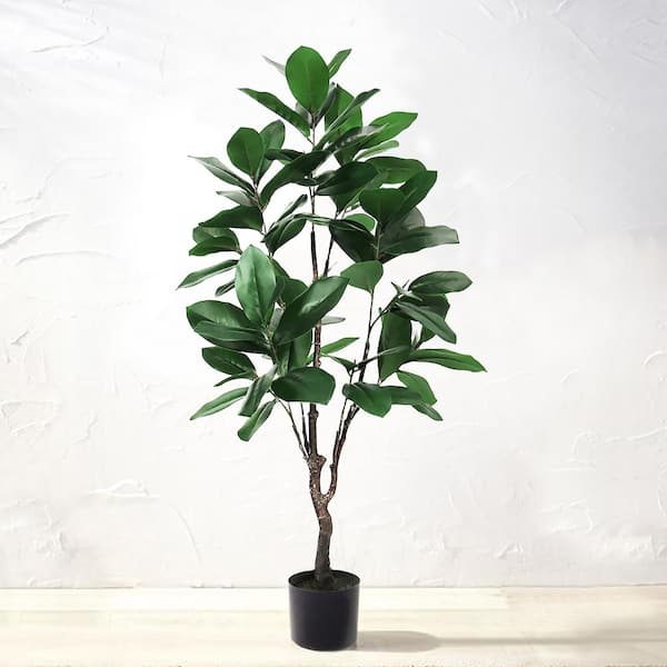 LIVING LUXURY 4 ft. Artificial Magnolia Tree Leaf Tree in Pot
