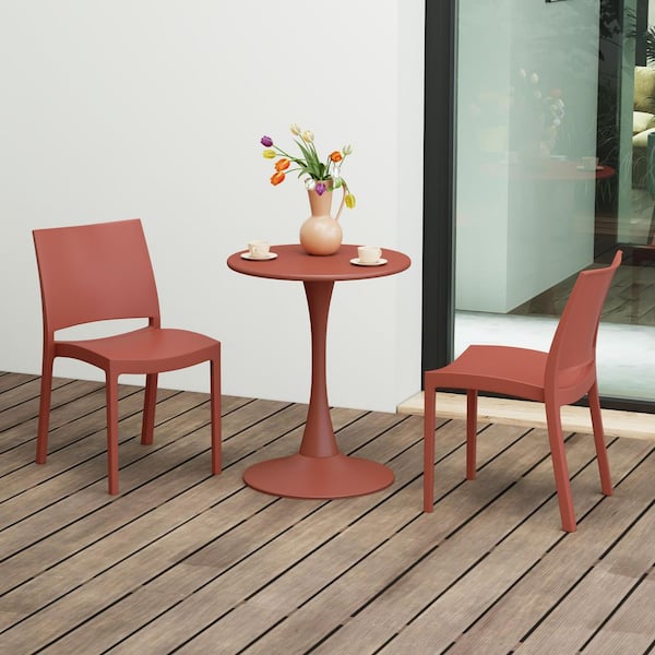 Frond and Form Outdoor Patio Assembled Poly Plastic Stacking Dining Side Chair (Set of 2), Red