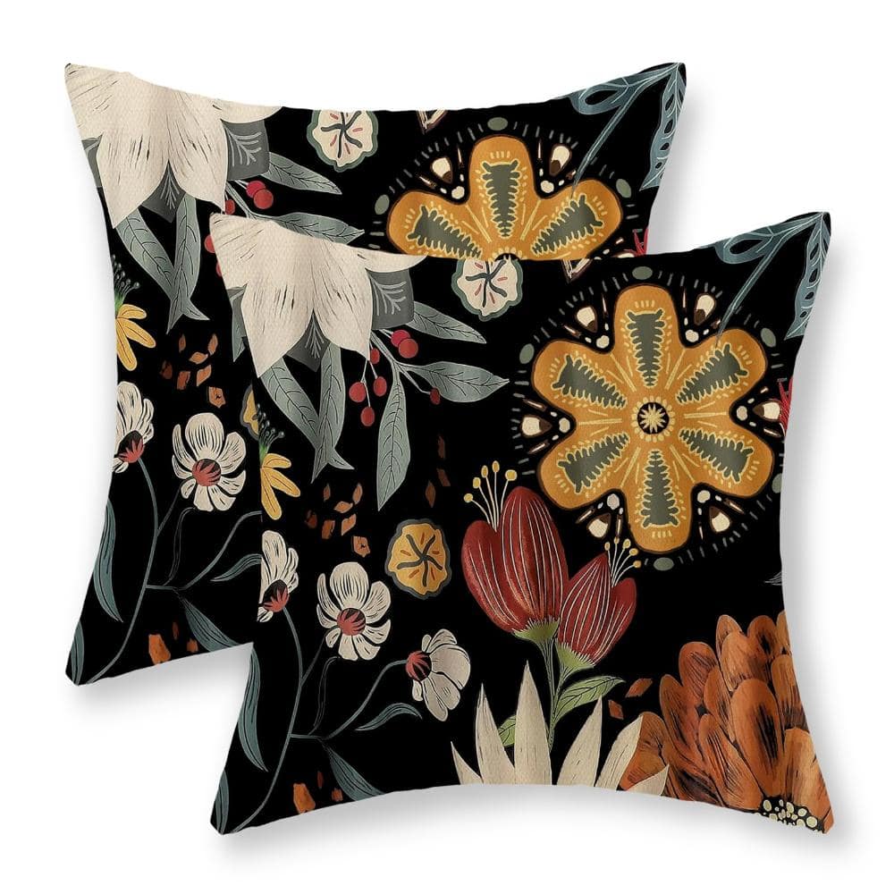 18 x 18 Throw Pillow Covers Floral Boho Linen Black Set of 2 price history on PriceWatchPro