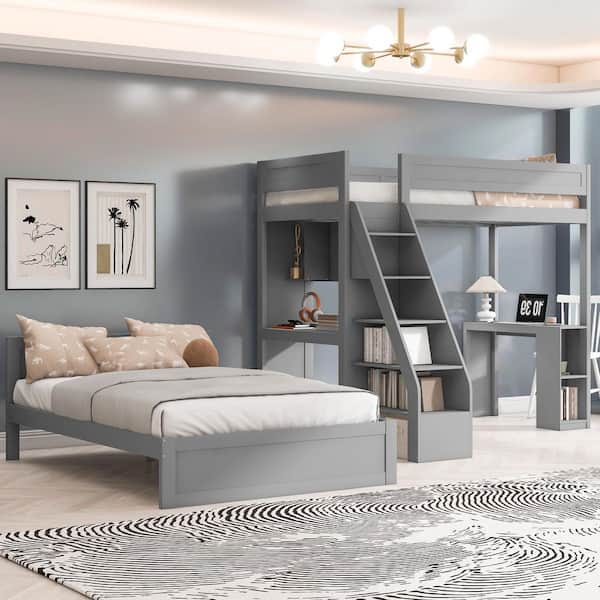 Curated visual reference: Built In Usb Charging Shelves For Apartments Reference: Harper Bright Designs Gray Twin Xl Over Full Wood Bunk