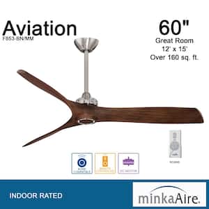 Aviation 60 in. Indoor Brushed Nickel and Medium Maple Ceiling Fan with Remote Control