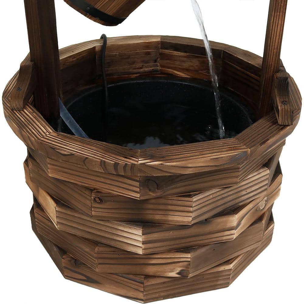 48" Brown Fir Wood Rustic Wishing Well Outdoor Fountain