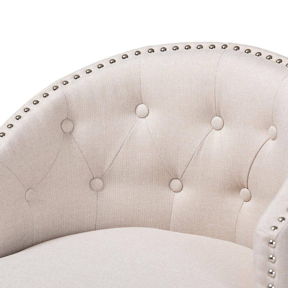 Light Beige Fabric and Wood Swivel Counter Stool Set