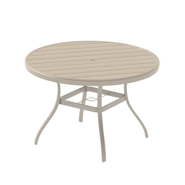 52.95 in. W Round Beige Metal All-weather Outdoor Dining Table