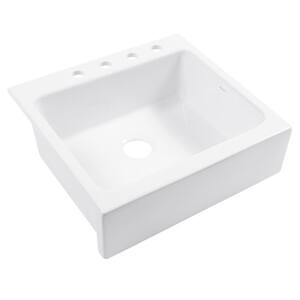 Josephine 26 in. 4-Hole Quick-Fit Drop-In Farmhouse Single Bowl Crisp White Fireclay Kitchen Sink
