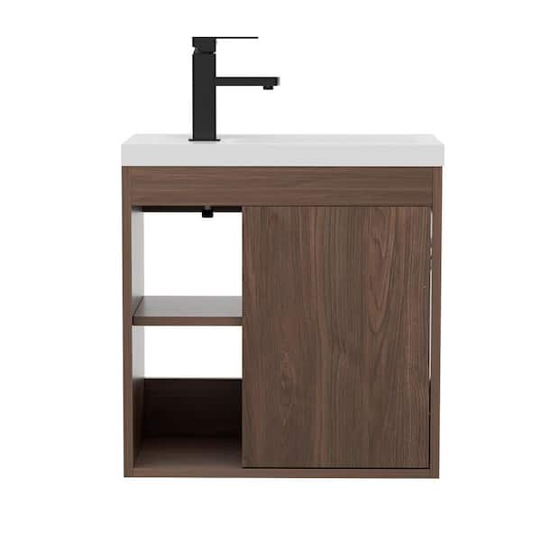 20 in. W x12 in. D x 21.6 in. H Single Sink Floating Bath Vanity in Walnut with White Resin Top and Faucet Drain Set