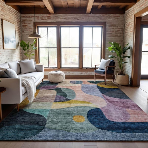 Mayfield Premium Machine Washable Abstract AMF1119 Green 9 ft. x 12 ft. Area Rug