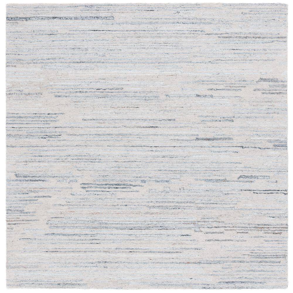 Handmade Blue and Beige Abstract Wool Area Rug, 6' x 6'