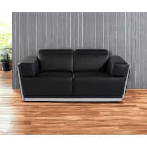 70 in. Black Solid Leather 2-Seater Loveseat