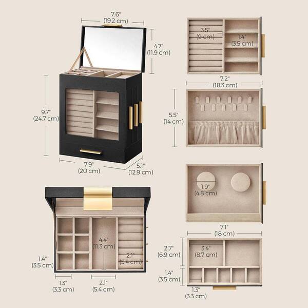 Ink Black 8 in. x 9.7 in. Polyurethane Modern Jewelry Box